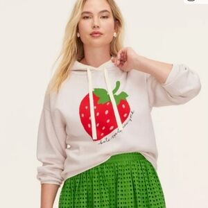 Kate Spade X Target NWT Hooded Knit Sweatshirt Beige Red Strawberry Sweater XS